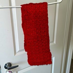 Red hand knit crochet scarf